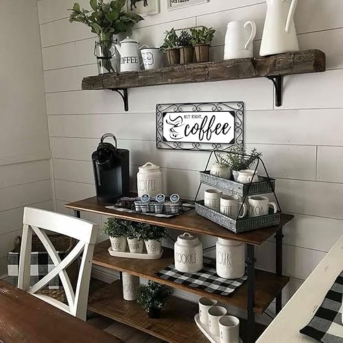 Miniatura 6 de Letrero de café en esquina para cafetería, decoración de barra de café  But First Coffee  Esculturas artísticas de pared de metal con temática de