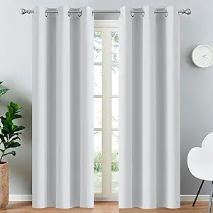 Yakamok 84 Inch Length Room Darking Curtains for Bedroom, Light Blocking Drapes Room Darkening Thermal Insulated Solid Grommet Panels for Living Room(38Wx84L, Greyish White, 2 Panels)