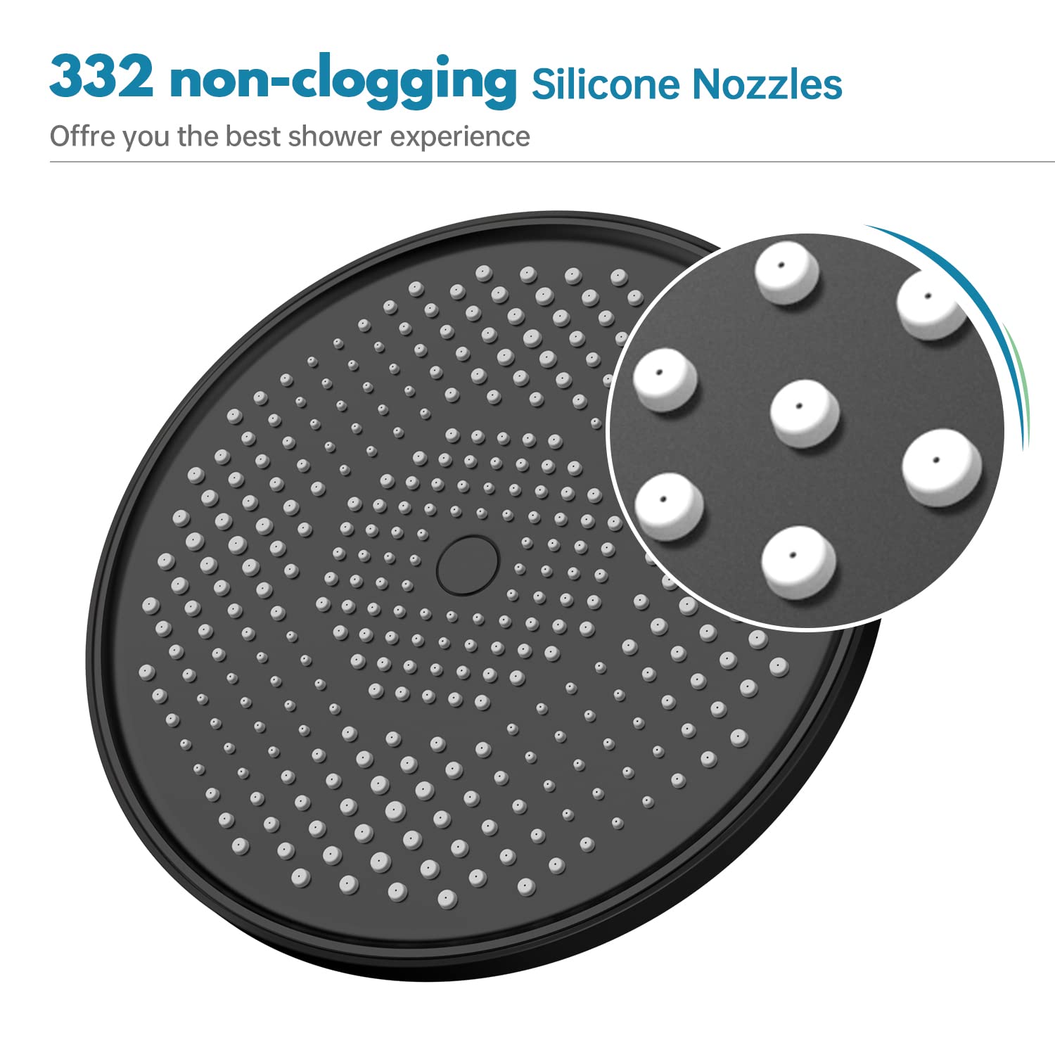 Soffione Doccia A Pioggia Nero 26x26cm YUANNY - Risparmio Idrico, 324 Ugelli Silicone, Tecnologia Air Energy - Foto 4