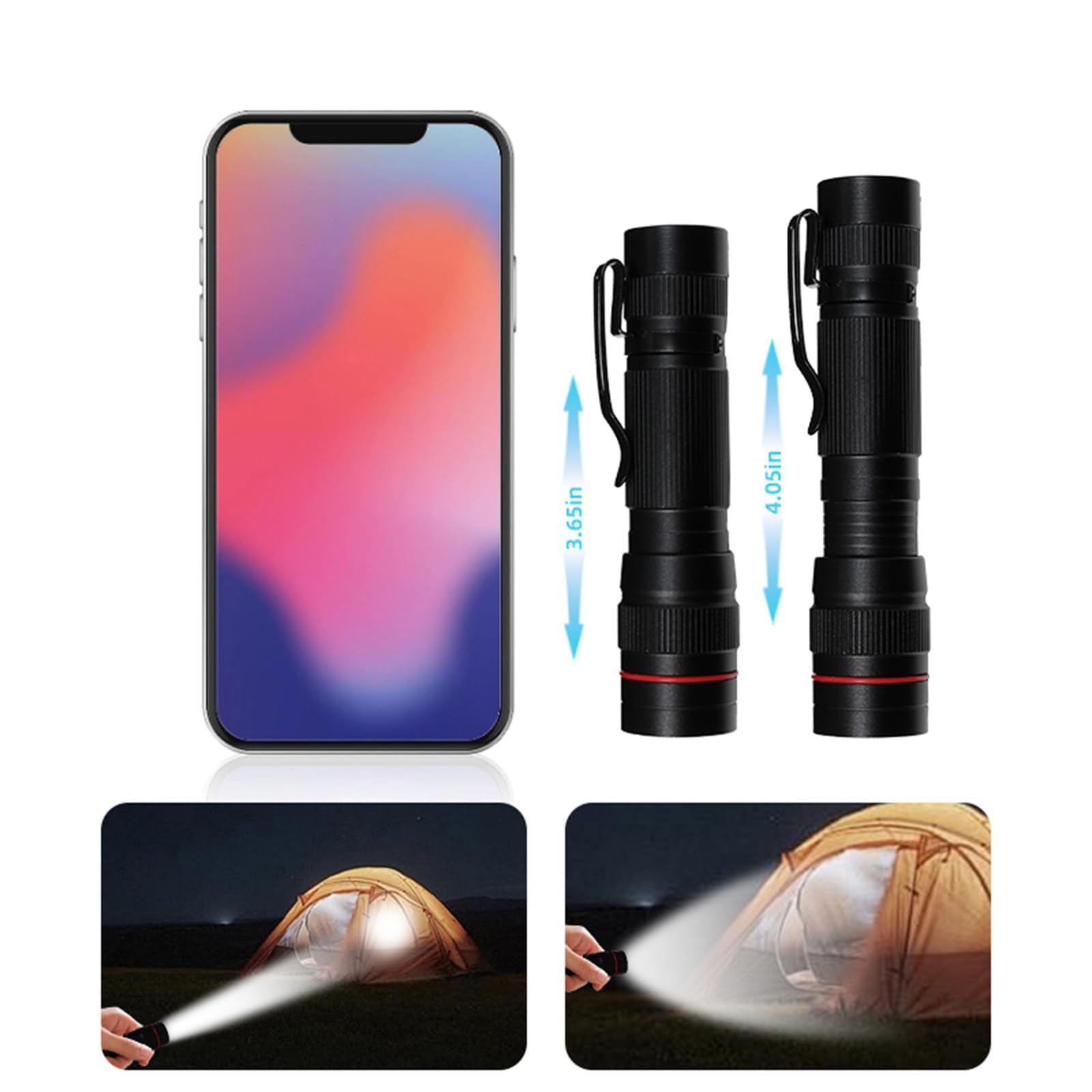 Paquete de 6 mini linternas LED pequeñas, linternas con zoom de modo único, batería AA, potentes linternas con clip de bolsillo, linterna portátil a granel EDC para regalo, emergencia,