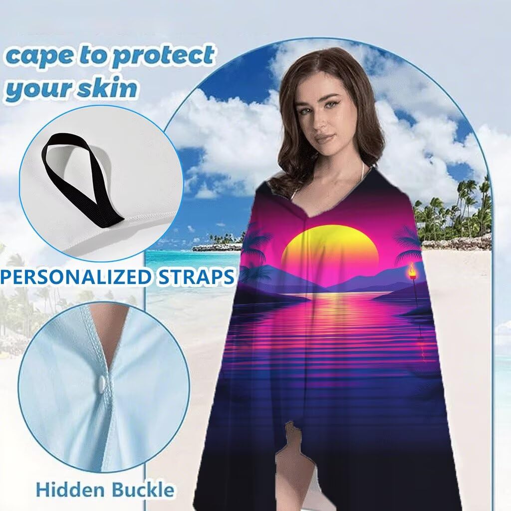 Serviette de Plage 90x180cm, Vacances Serviette Microfibre Lot de 2 Coucher de soleil Motif Ultra Absorbantes Séchage Rapide Anti Sable Légère Drap de Plage Design pour Piscine Voyages Sauna, Model302