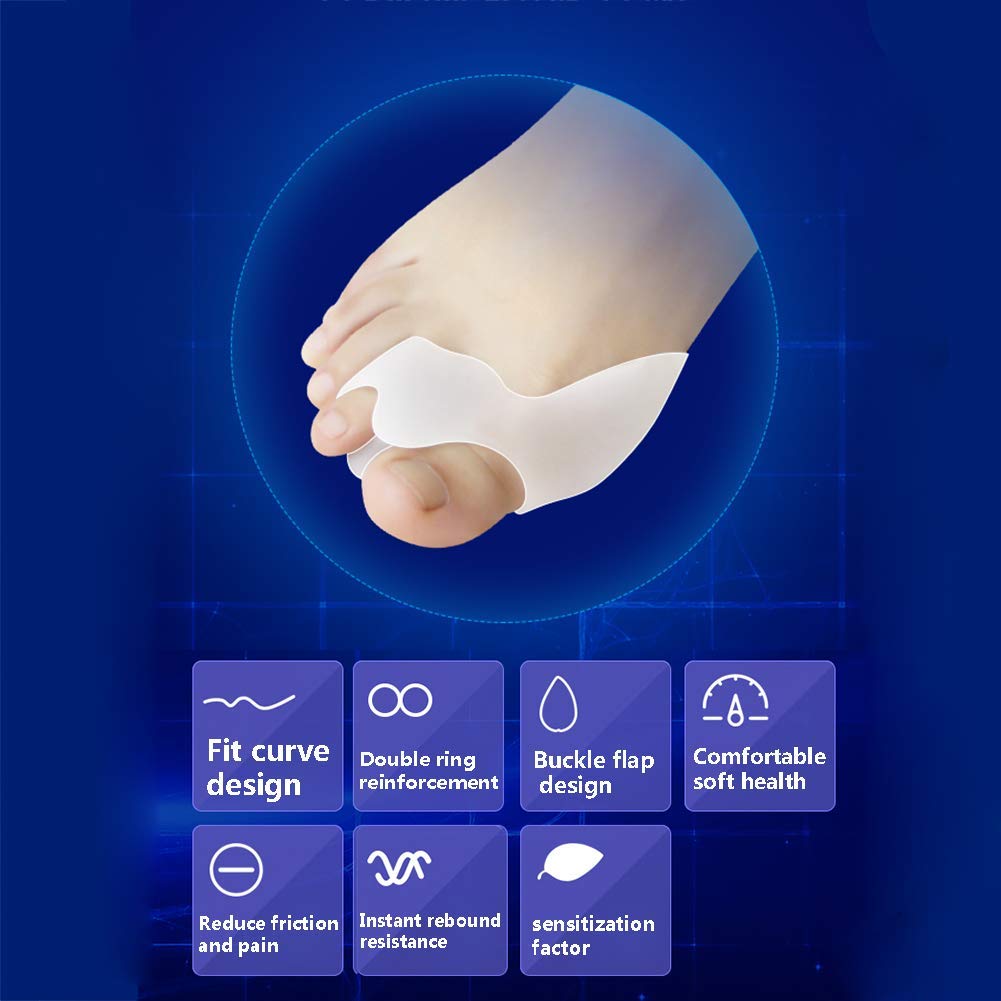 Separatori di Dita 8PCS Bunion Corrector Gel di Silicone Doppio Anello Fisso Alluce Valgo Sollievo dal Dolore e Protezione Bianco