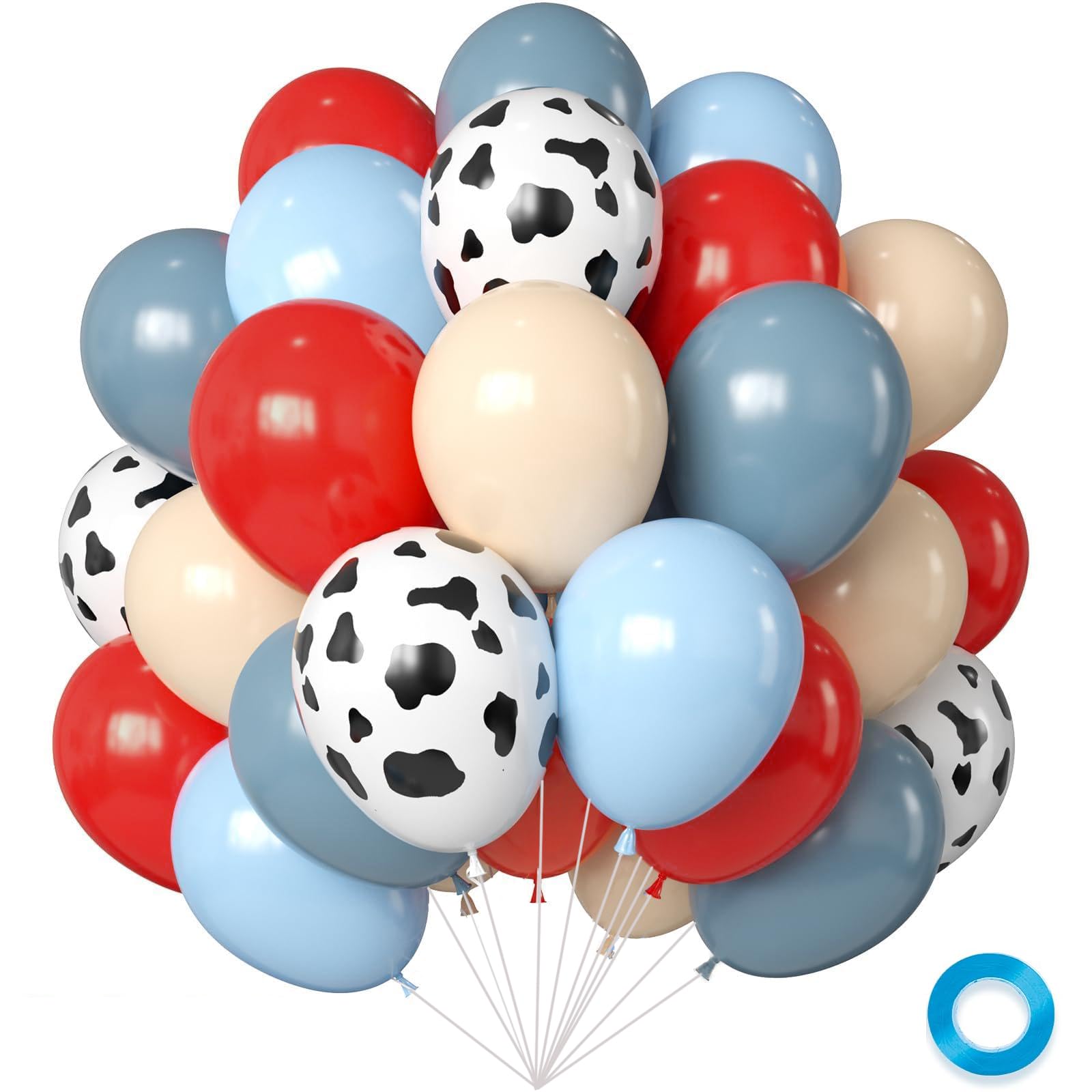 BAOBAOJOY 50Pcs White Cow Print Balloon Set, 12 Inch Latex Balloons with Red Party Balloons, Perfect for Western Cowboy Theme Birthday Parties, Party