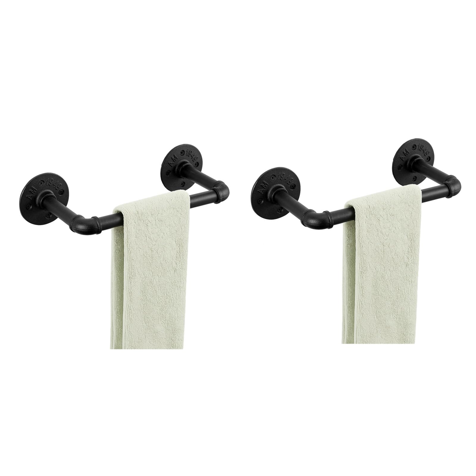 Youyijia 34cm x 8.5cm Iron Pipe Towel Bar Industrial Pipe Towel Rail Wall Mounted Clothes Bar Rack Detachable Hanging Garment Rack Hand Towel Holder 2PCS Black