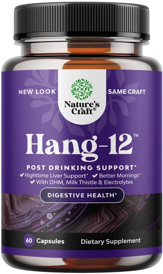 Hang-12 Post Drinking Support Nighttime Liver Detox and Hydration Pills Non-GMO Gluten-Free Dietary Supplement 60 Capsules Hang-12 Post Drinking Support Nighttime Liver Detox and Hydration Pills Non-GMO Gluten-Free Dietary Supplement 60 Capsules