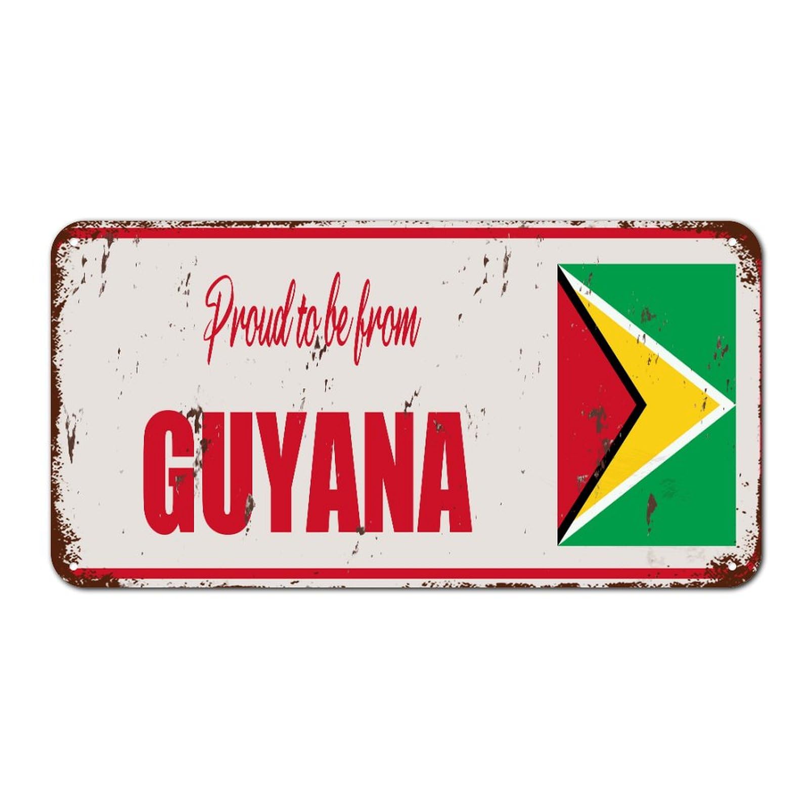 Yelolyio Proud To Be From Guyana Metal Signs Outdoor Vintage Front Door Signs Guyana Flag Wall Decor Country Souvenir Metal Plaque For Cabin Lounge Shop 6X12 Inch