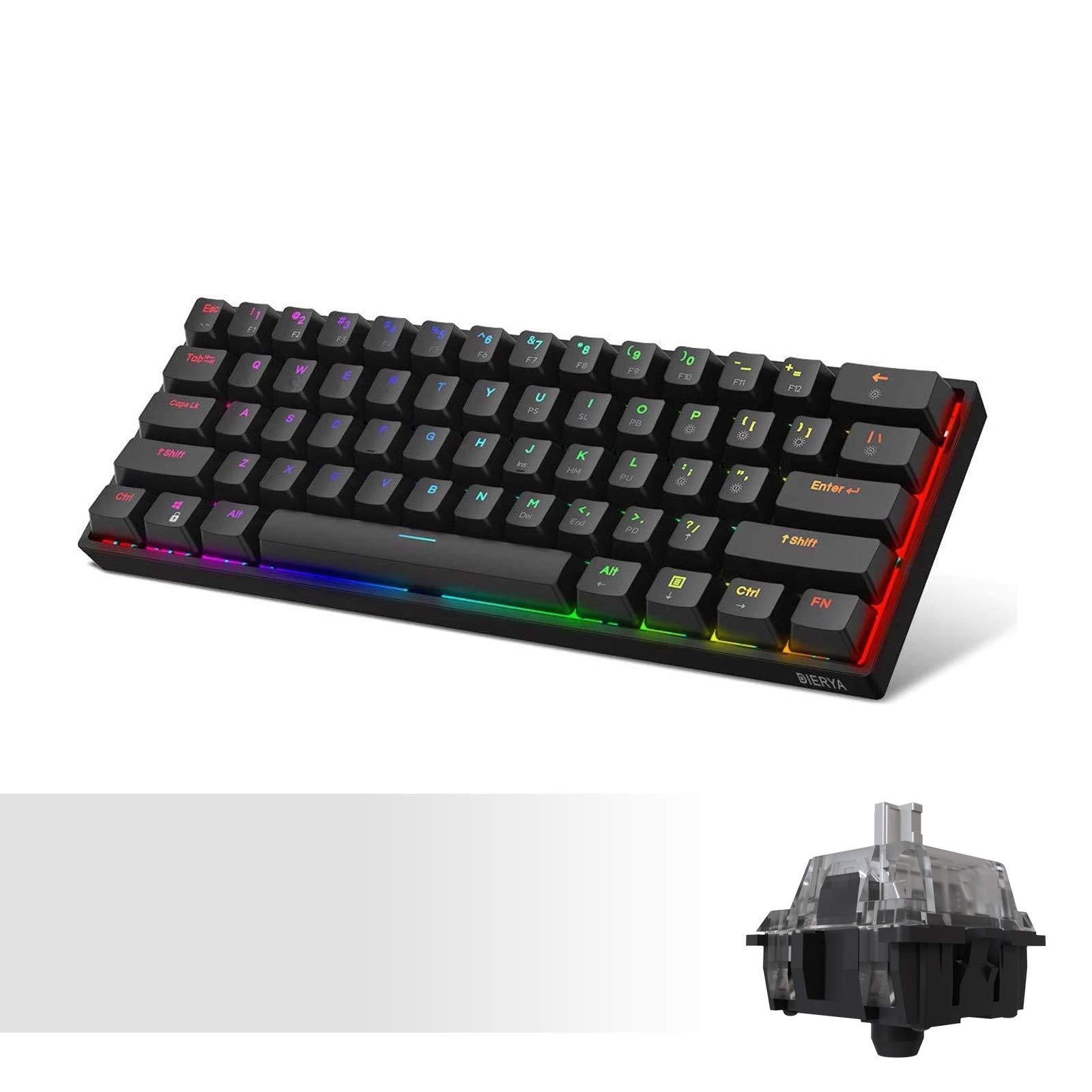 DIERYA DK61E 60% Mechanical Gaming Keyboard, RGB Backlit Wired PBT Keycap Waterproof Type-C Mini Com
