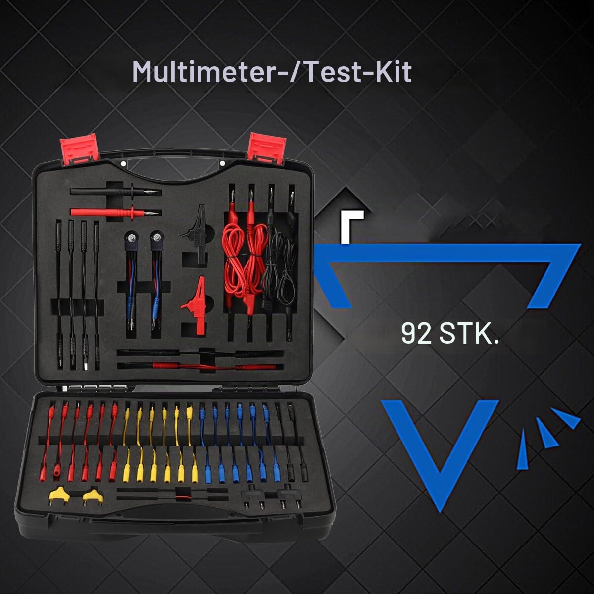92 Teilig Kabelkoffer Prüfkabel Prüfspitzen für KFZ Fehlerdiagnose | Test Lead Kit, Multimeter Test Leads Kit, Multimeter Sonden Kit Fehlerdiagnose Testkabel Werkzeugkoffer Kabelsatz
