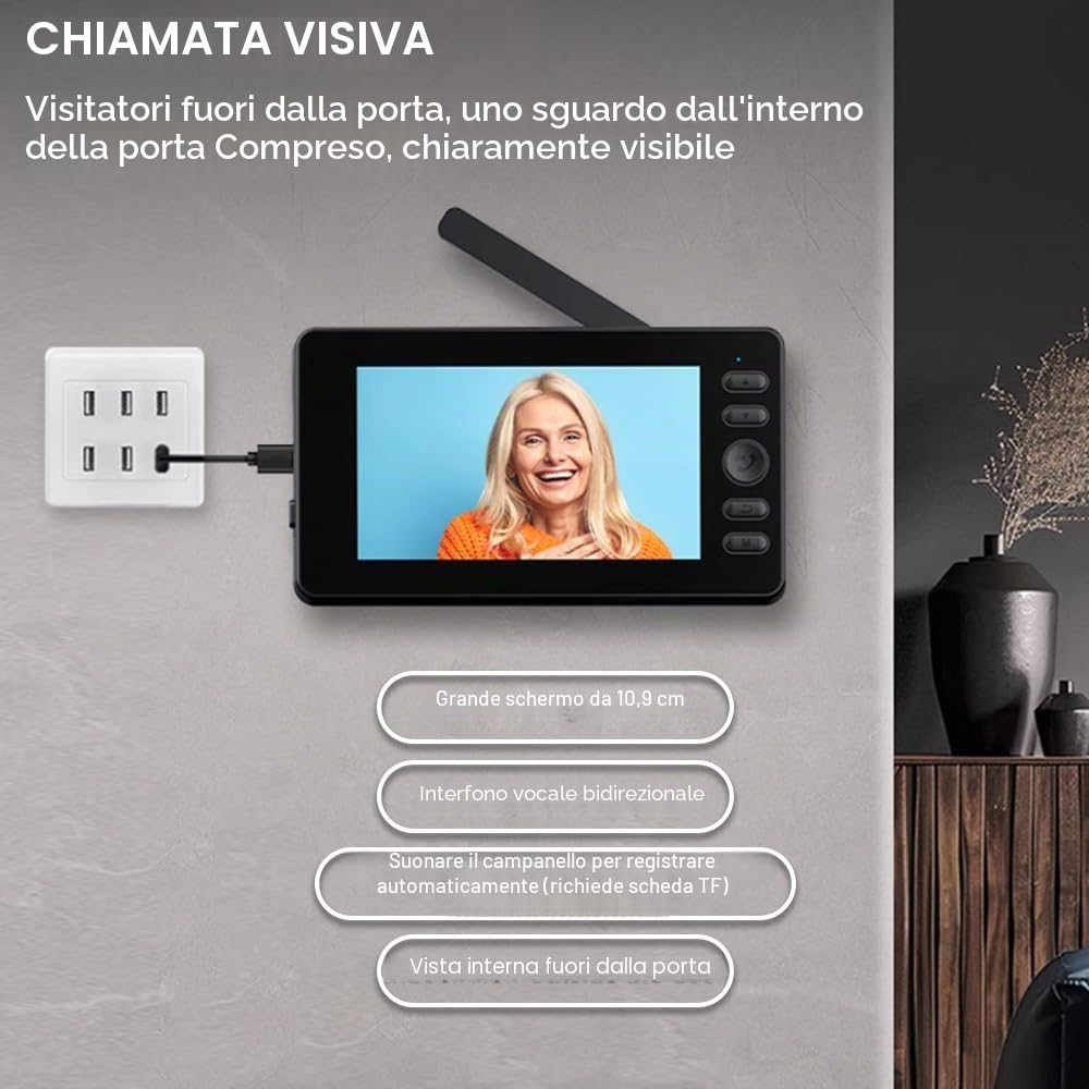 1080P Campanello senza fili con telecamera con schermo da 4,3" Videocitofono esterno impermeabile citofono senza WiFi connessione Bluetooth 2.4G l'interno può svegliare il campanello esternoVedere