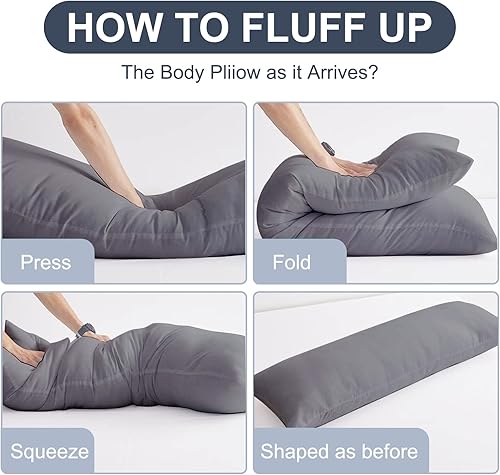 Vista 4 de DOWNCOOL Almohada grande de cuerpo completo, transpirable, para los que duermen de lado, suave, larga, para adultos, 20 x 54 pulgadas, color gris