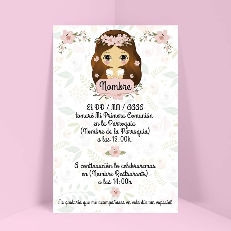 Imagen de Amazon: Invitaciones 10cm x 15cm para Comunión de niña personalizadas con diferentes modelos. En entrada de blog de Ivan Torres Invitaciones Comunión Originales