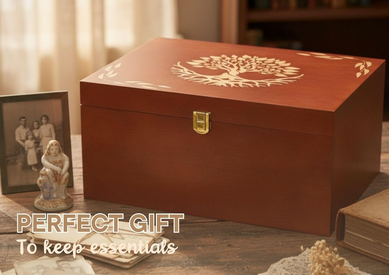 InnoBeta Keepsake Box Tree of Life Gifts for Women, Wooden Storage Boxes, Decorative Organizer with Lid for Memory Treasure