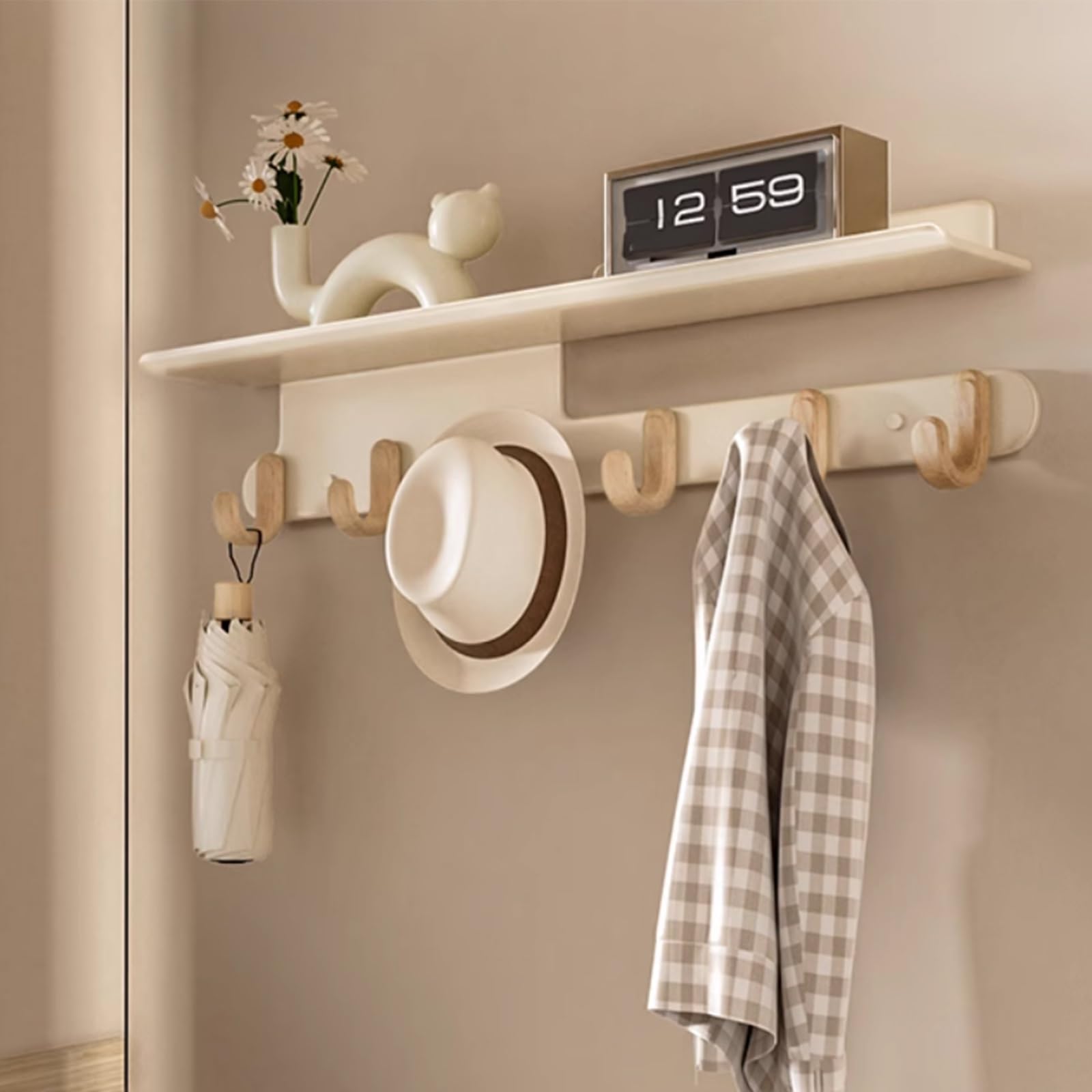 Appendiabiti Da Parete In Metallo Nero Con 5 Ganci - Design Elegante - Appendi Abiti Da Muro for Casa, Camera, Cucina, Salotto, Negozio - Appendino for Giacche, Cappotti, Cappelli(Black,5 hooks 46*15*