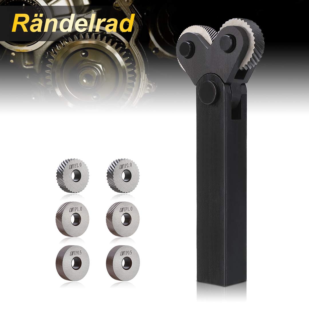 7tlg Rändelwerkzeug Set, 9SiCr Stahl, 0.5/1/2mm, Diagonal + Linear Rändelräder, für Drehbank Metallbearbeitung Anti-Rutsch