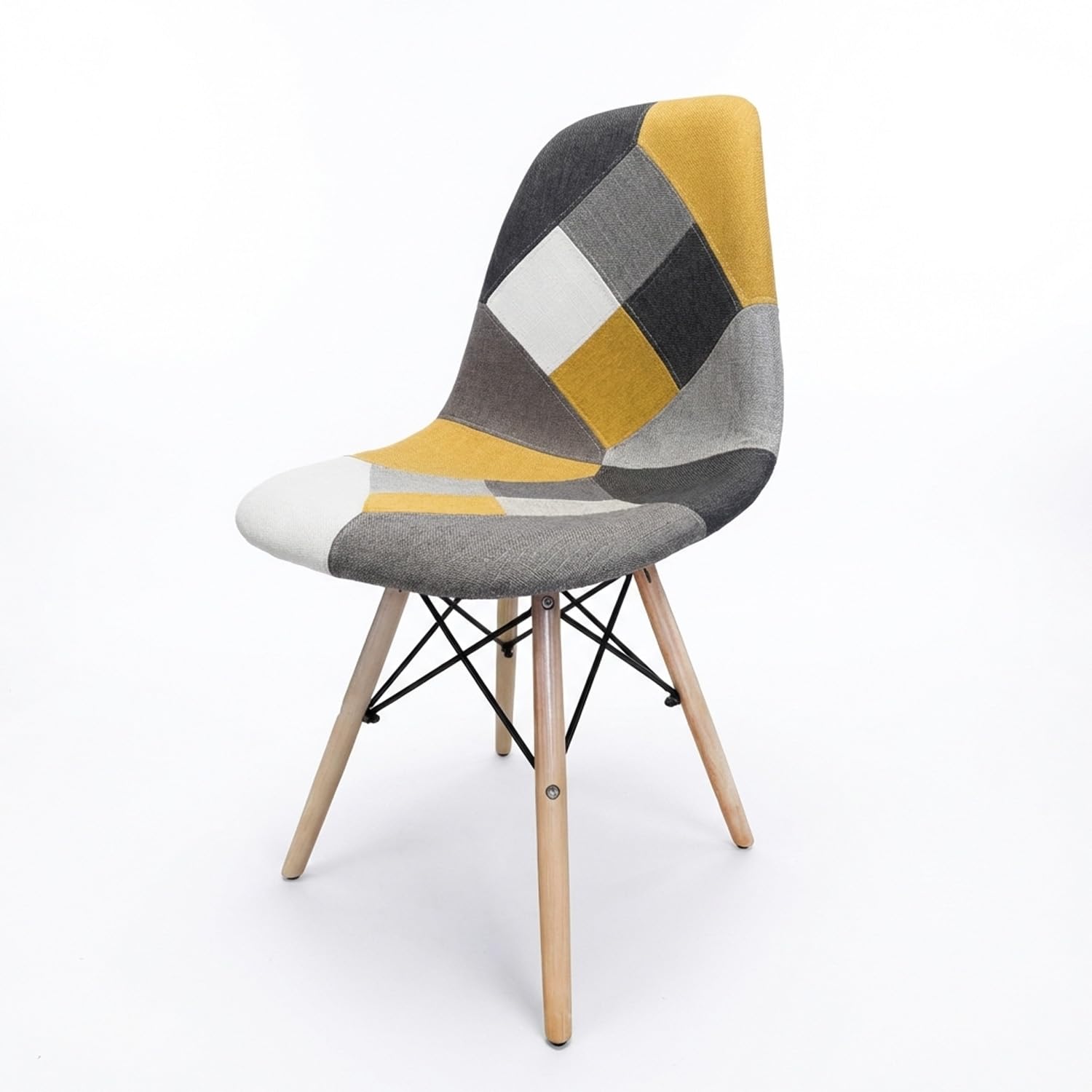 BUYBUY Sedia Serie Picasso in PP con Seduta Imbottita Patchwork | Rivestimento in Stoffa Patchwork, Imbottitura in Spugna, Piedi in Legno di Faggio, Piedi in Metallo