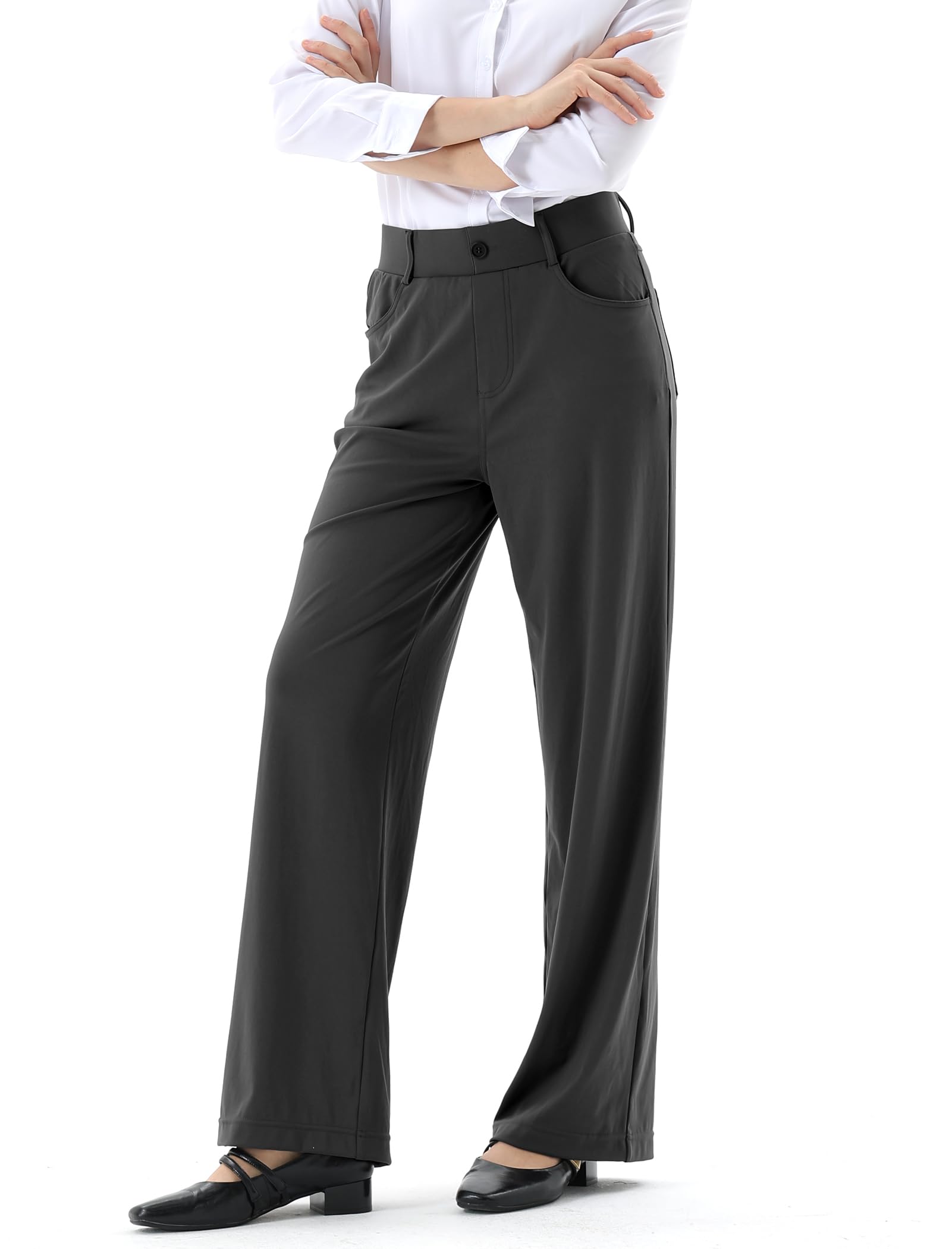 Womens Work Pants Business Casual Straight Leg Stretch Pants Trousers Pull On Regular Slacks