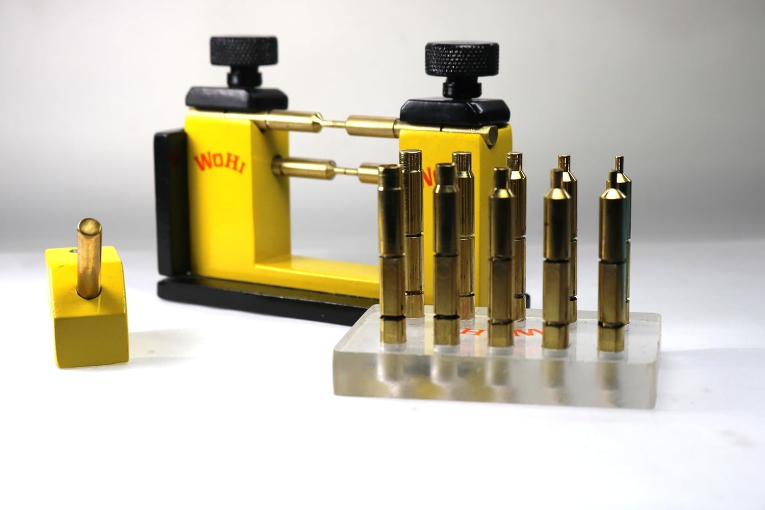 WOHI Gemstone Faceting Combo Kit | Jig Transfer + 10 Brass Dopsticks + 45°/90° Angle DOP | 6mm & 6.35mm Compatible | Lapidary Cutting Tools | Yellow