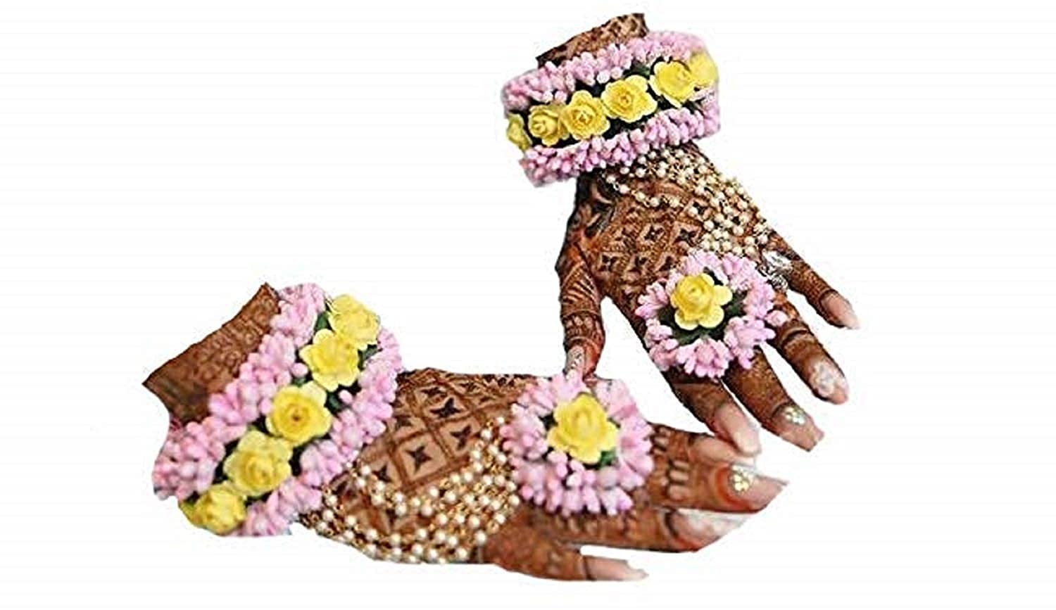 IJYA Sihan Handicrafts Flower Hathphool Hand Jewellery Set Haldi Baby Shower Mehndi Godbharai Set For Women Girls ( Multicolor ) (B09N9T6DTR) Amazon Price History, Amazon Price Tracker