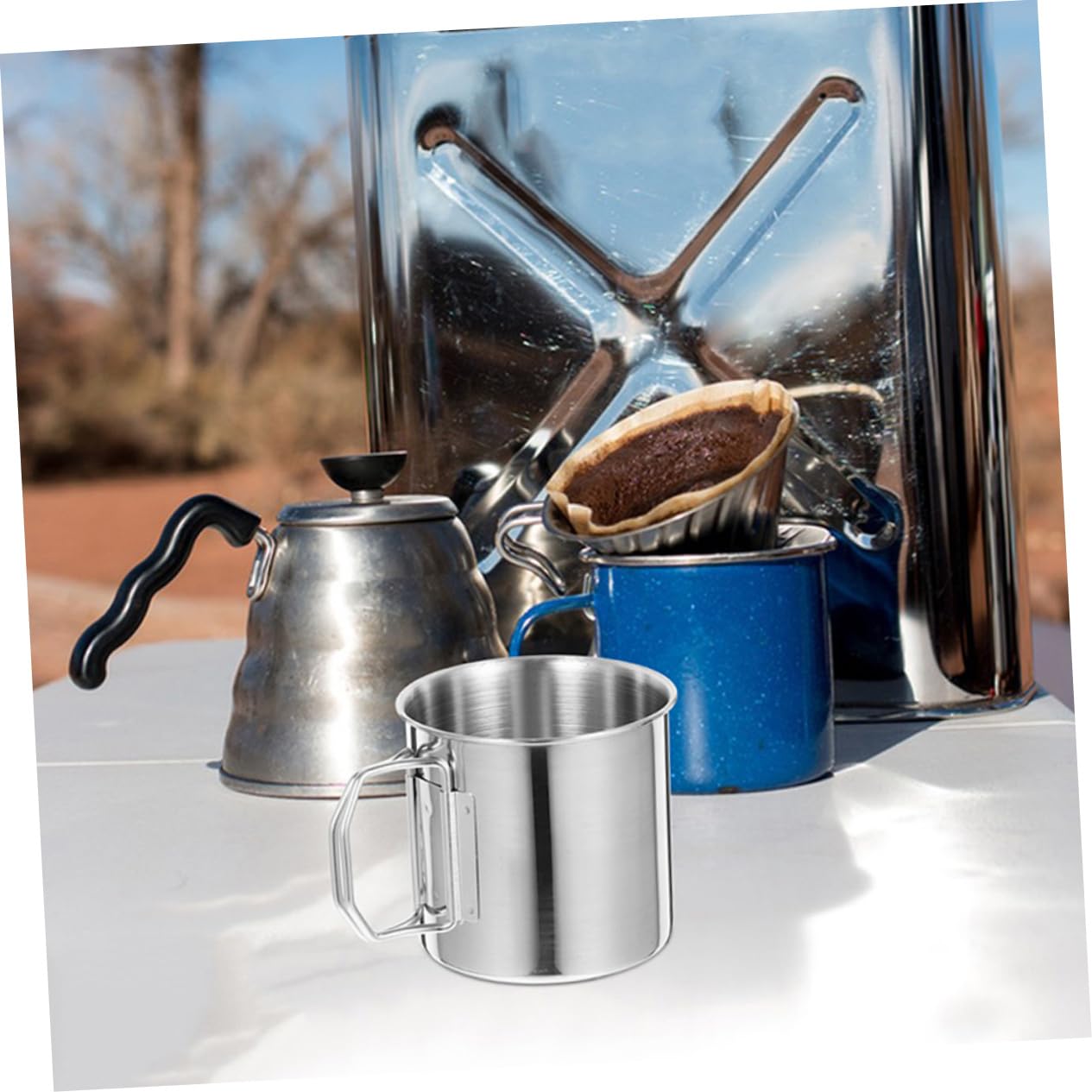 Taza para Beber con Asa Plegable 2 Piezas de Acero Inoxidable Plata