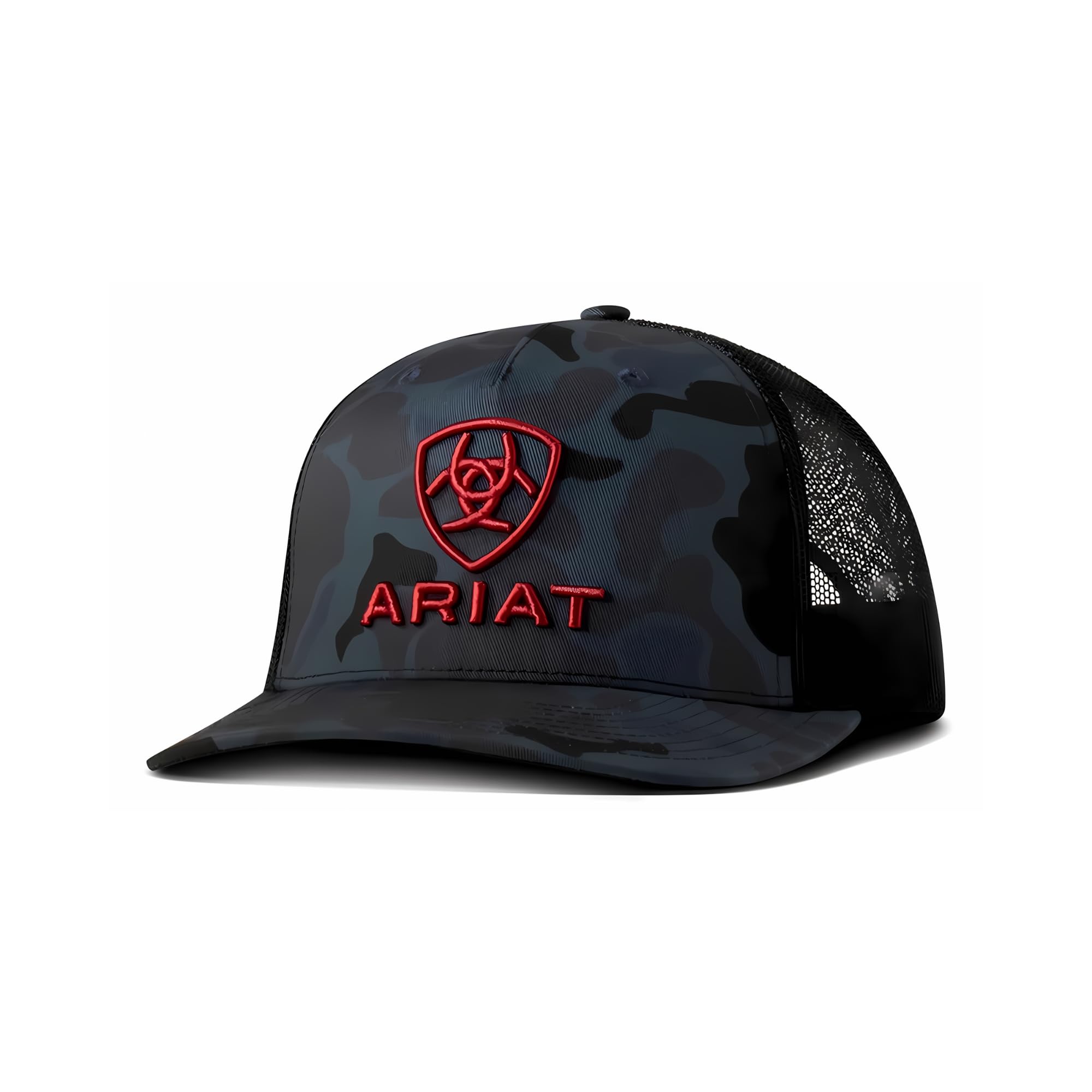 Ariat Unisex Black/Navy Men's Camo Richardson 112 Trucker Cap With Red 3D Embroidered Logo, One Size