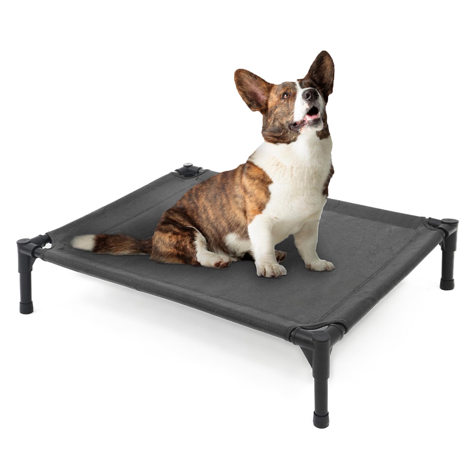 Elevated Dog Bed for Medium Dogs, Raised Dog Cot, Heavy Duty Pet Cots with Durable Supportive Teslin Recyclable Washable Mesh, Indoor & Outdoor, Dark Grey, 32" L x 25" W x 7" Th