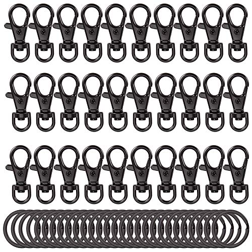 60pcs Key Chain Flat Key Rings Women Lanyard Snap Hook Metal Swivel Clasps Snap-On Keychain Ring Hook Spring Clip Snap Hook Lobster Clasp for Keys, Lanyards Jewelry Findings, DIY (Black)