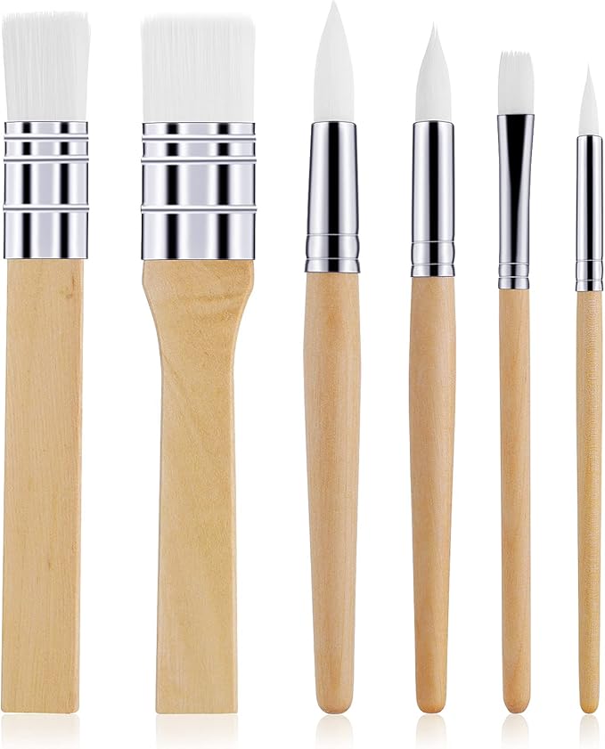 TIESOME Wooden Paint Brush Set, 6Pcs Paintbrushes for Acrylic Painting