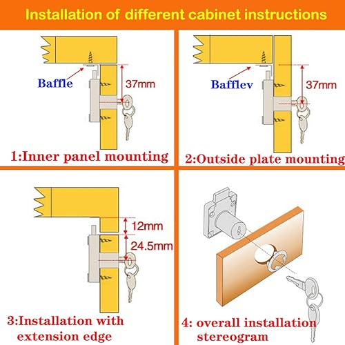 Miniatura 7 de Cerradura de seguridad pesada para armario con llaves (con llave diferente), puerta doble individual, uso general, se adapta a paneles de madera de