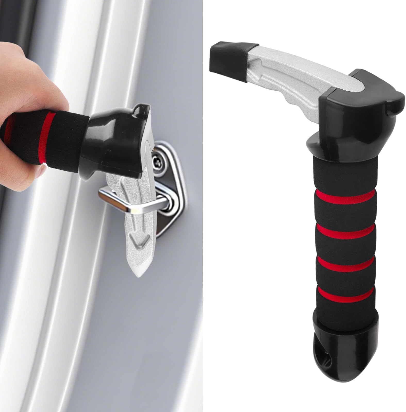 Car Door Assist Handle,Portable Car Mobility Aid Handle for Elderly & Disabled,3-in-1 Assist Grab Bar, Seatbelt Cutter & Window Breaker, Emergency Tool for Car Door Support (Red)