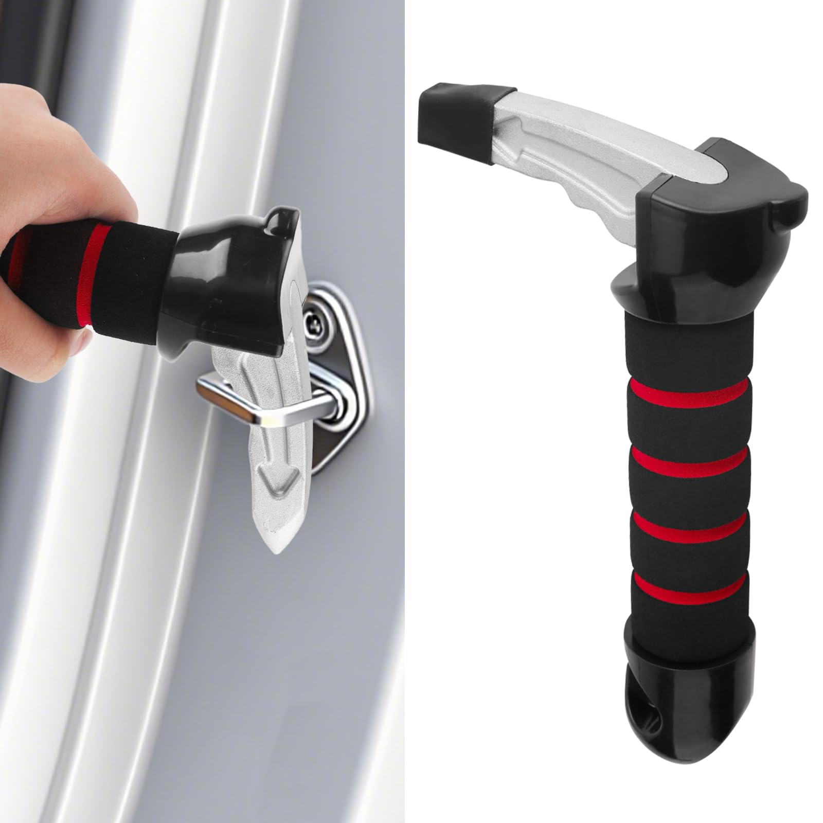 Car Door Assist Handle,Portable Car Mobility Aid Handle for Elderly & Disabled,3-in-1 Assist Grab Bar, Seatbelt Cutter & Window Breaker, Emergency Tool for Car Door Support (Red)