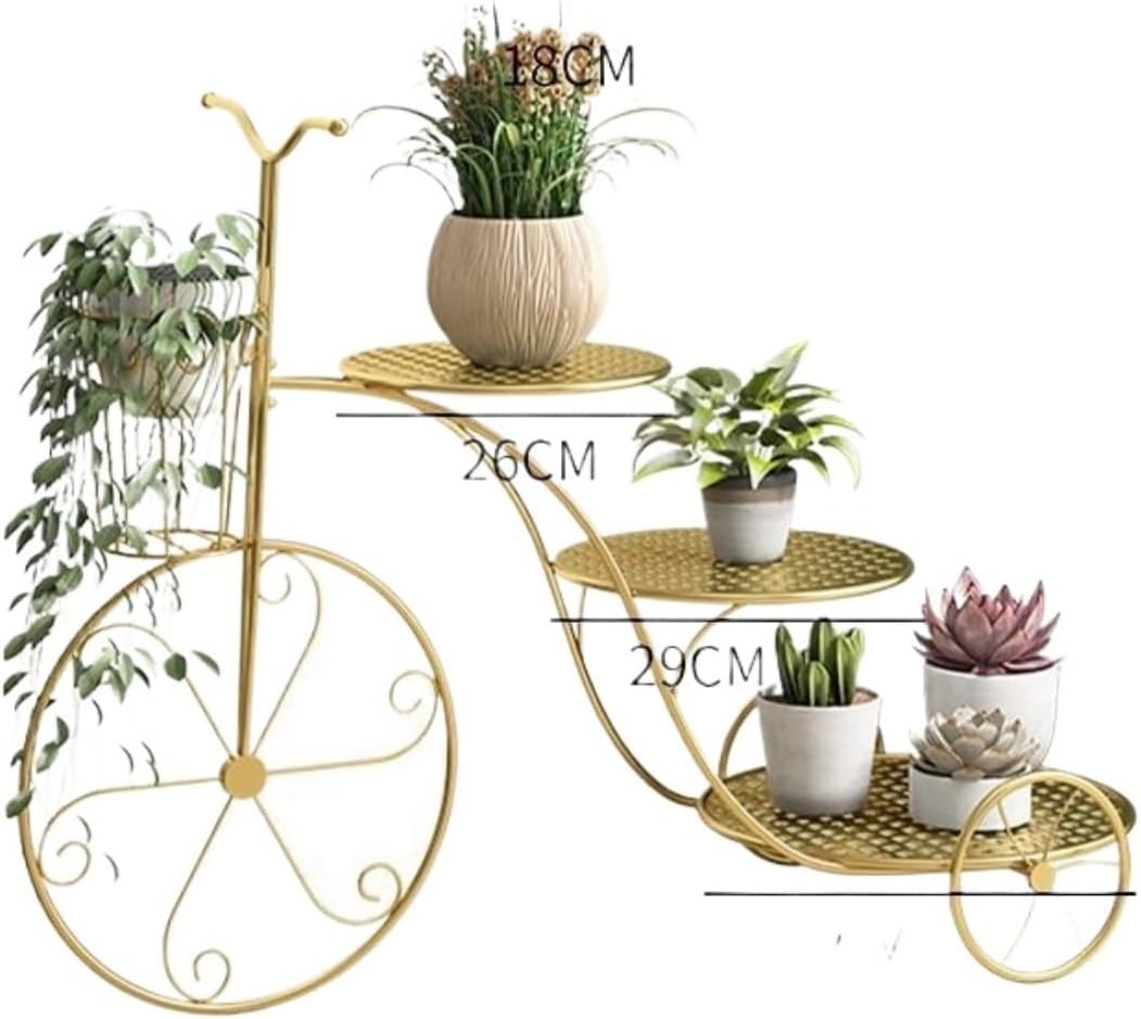 フラワースタンド 金属自転車形状植物スタンド複数の植物ラックホルダー花棚ディスプレイ 園芸ラック(Gold)