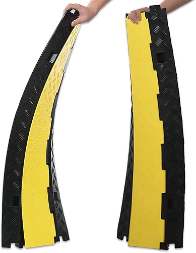 Miniatura 6 de CXRCY Paquete de 2 rampas protectoras de cable de goma de PVC de 3 canales, capacidad de 44000 libras, resistente a la velocidad, para manguera