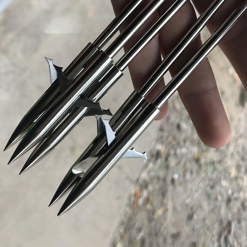 10pcs Stainless Steel Spear Arrowhead, Deep Water Hunting Arrow with Seamless Barbed Tip, Bullet Head Fish Spear for Bowfishing & Catapult