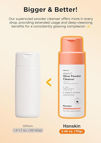 Miniatura 7 de Hanskin Limpiador en polvo con vitamina C Glow – Lavado facial suave para aclarar y radiante piel, limpiador facial en polvo de enzima de papaya
