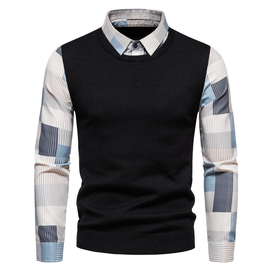 Maglione Uomo Slim Fit Moda Due in Uno Maglia Maglione Uomo Unico Shirt Splicing Maglia Maglione Uomo Gioventù Caldo Confortevole Manica Lunga Maglione Uomo