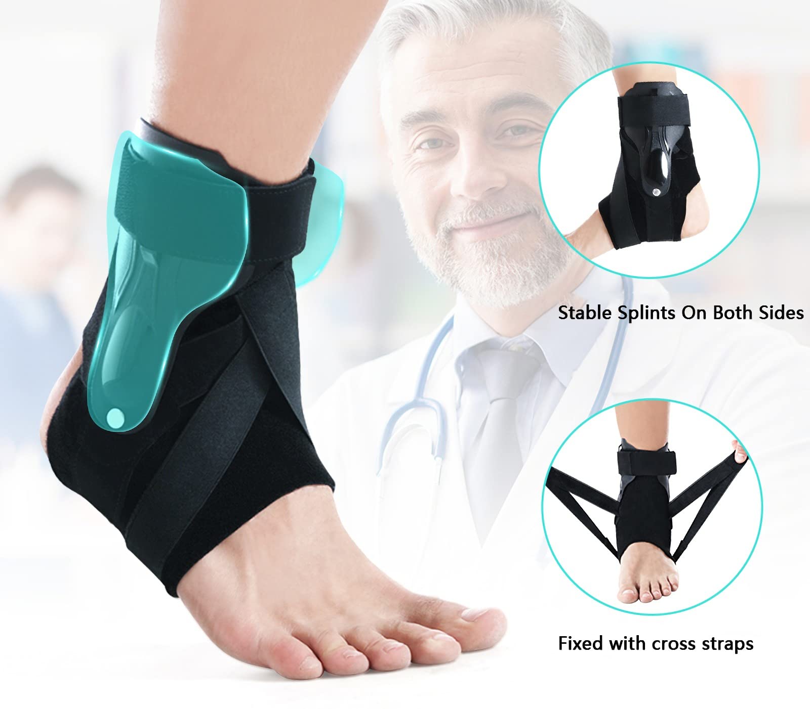 Supporto per caviglia con stabilizzatori laterali e cintura di fissaggio ausiliaria trasversale per la protezione della forza per lesioni sportive, sollievo dal dolore al piede, 1 pezzo (L)