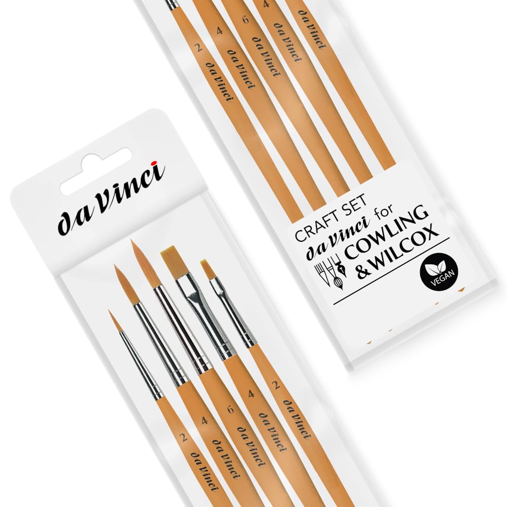Cowling & Wilcox Exclusive Da Vinci Craft Brush Set (5pc) | Synthetic Bristles | Vegan-Friendly | Ideal for acrylic colour, crafts and more