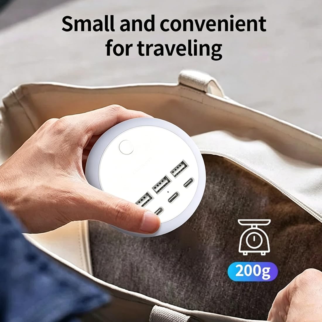 Ultimate 7-in-1 Versenkbare USB Ladestation mit 8-Farben Stimmungslicht, 3 USB + 3 Type-C Steckdosen-Erweiterung, Tragbarer Power Hub für iPhone, Android, iPad & Switch, Reise-Essentials (Black)
