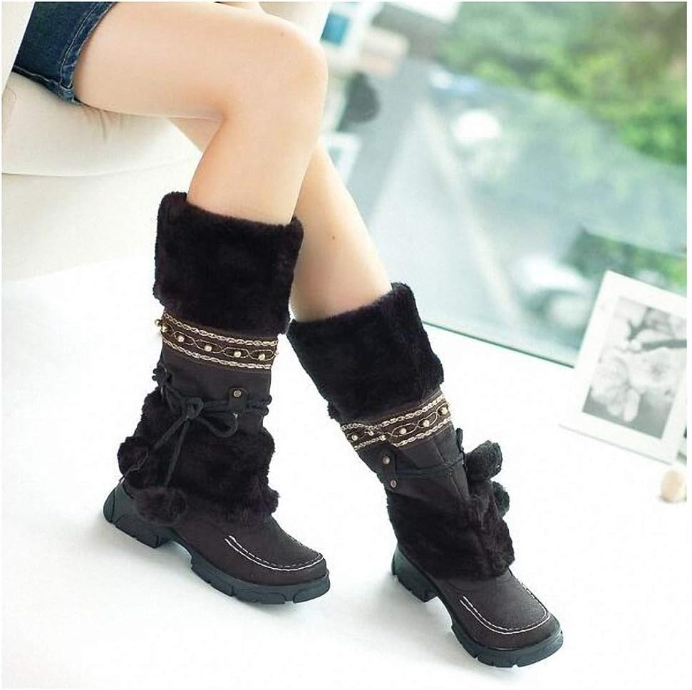 Tebapi Womens Backpacking Boots New Winter Warm Boots Thickened Fur High Heel Boots Women Shoes Fashion Sexy Long Snow Boots Size 35-43