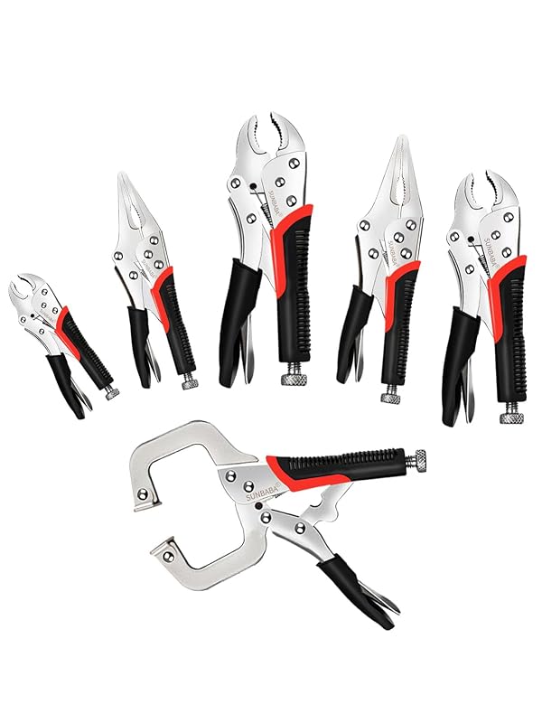 Kit de Alicates de Pressão Sunbaba com 6 Peças, Mandíbulas Curvas, Bico Longo e Grampo Tipo C