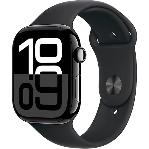 Apple Watch Series 10 [GPS + Cellular, 46mm] - Jet Black Aluminum Case with Black Sport Band, M/L (Renewed)