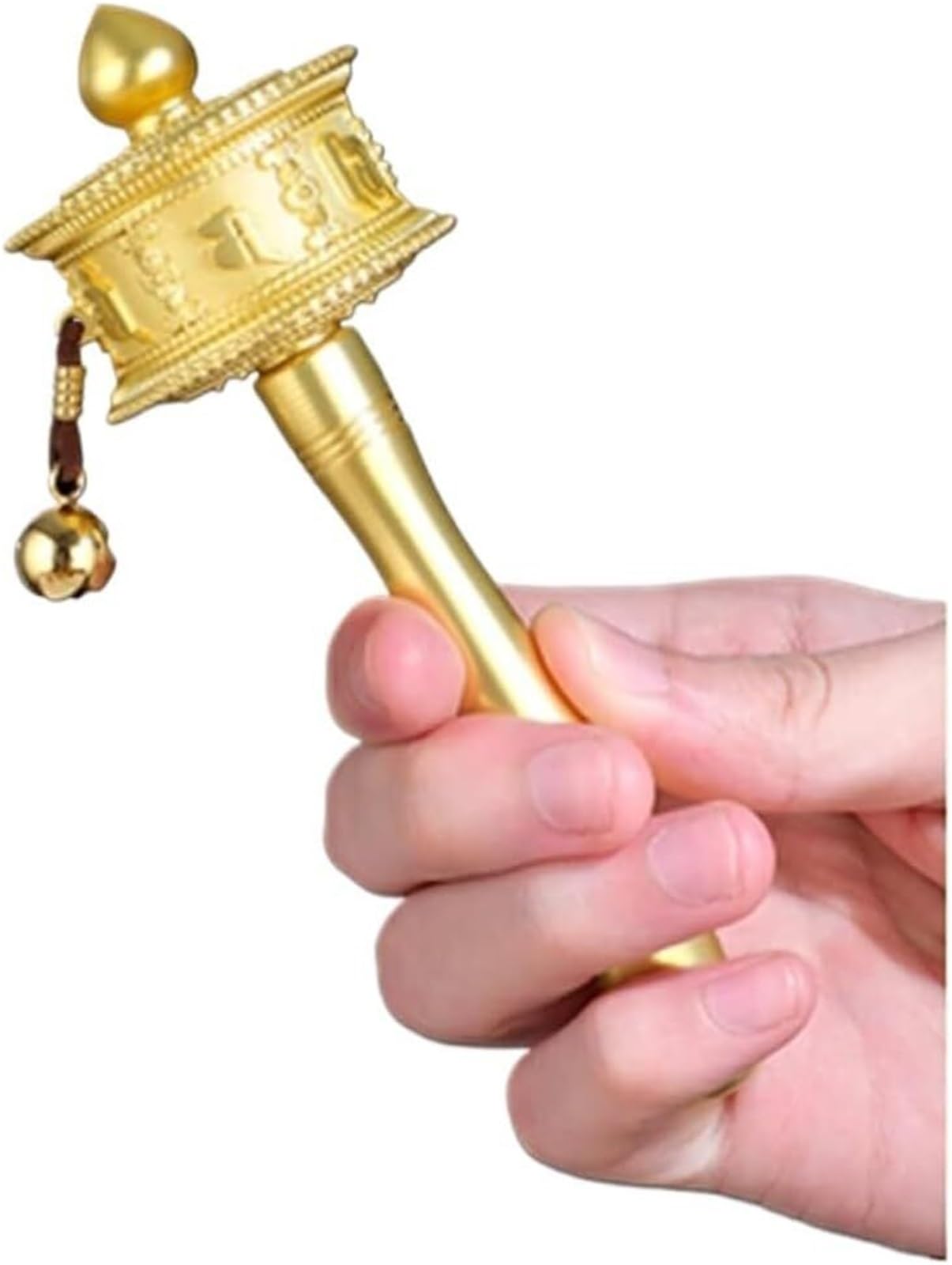 VHcgCGJ Prayer wheel, Wheel Tibetan copper prayer wheel hand-held rotating mantra used for meditation(Gold,S)