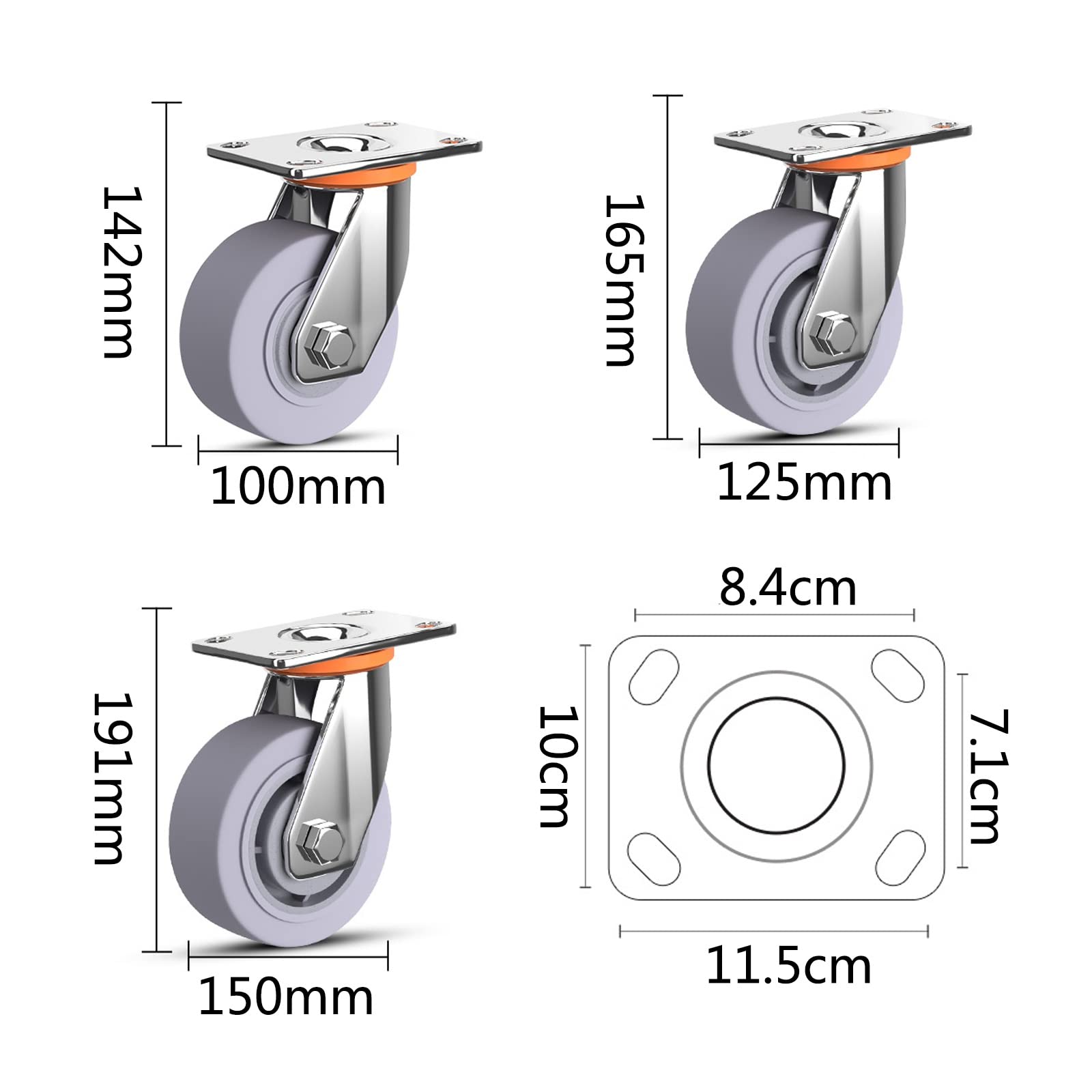 HJXGQJM Ruote Pivottanti in Gomma, Ruote for Carrello, Rotelle Gomma Ruote for Carrello Ruote for Spostare Mobili Ruote Mobili Rotazione 360°, 4 Pezzi Rotelle girevoli(150mm Universal casters)