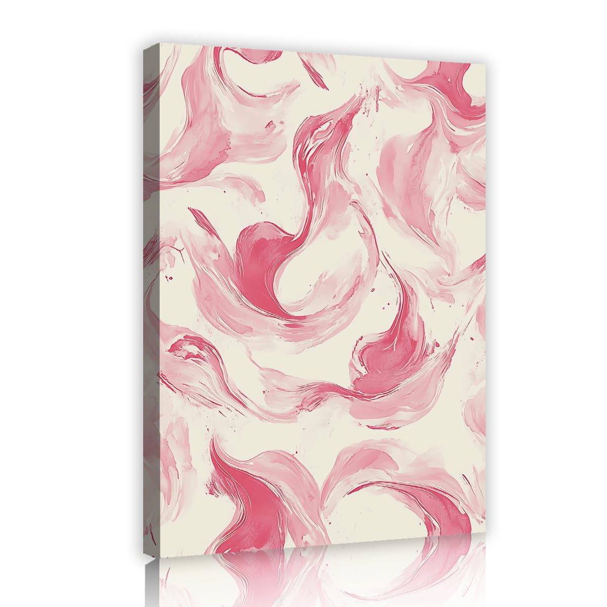TOANGWALL Pink Cream Canvas Wall Art Abstract Liquid Marble Swirl Painting Modern Wavy Lines Framed Art Prints Contemporary Posters Mural Pictures For Living room Bedroom Decor 75x115cm