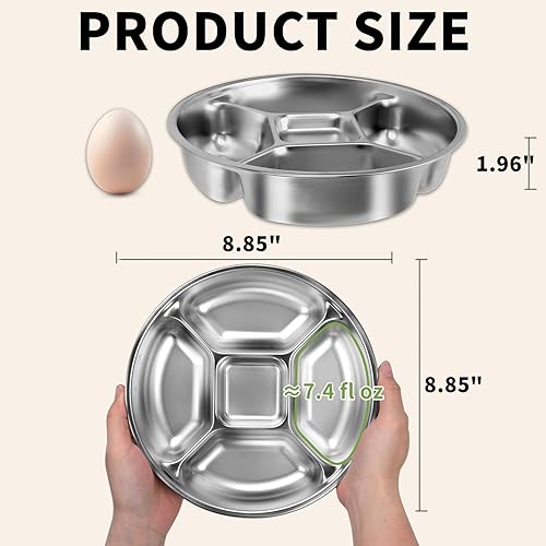 Miniatura 3 de Plato de cena dividido de acero inoxidable de 8.5 pulgadas, plato reutilizable de control de porciones, platos separados de metal, bandeja para