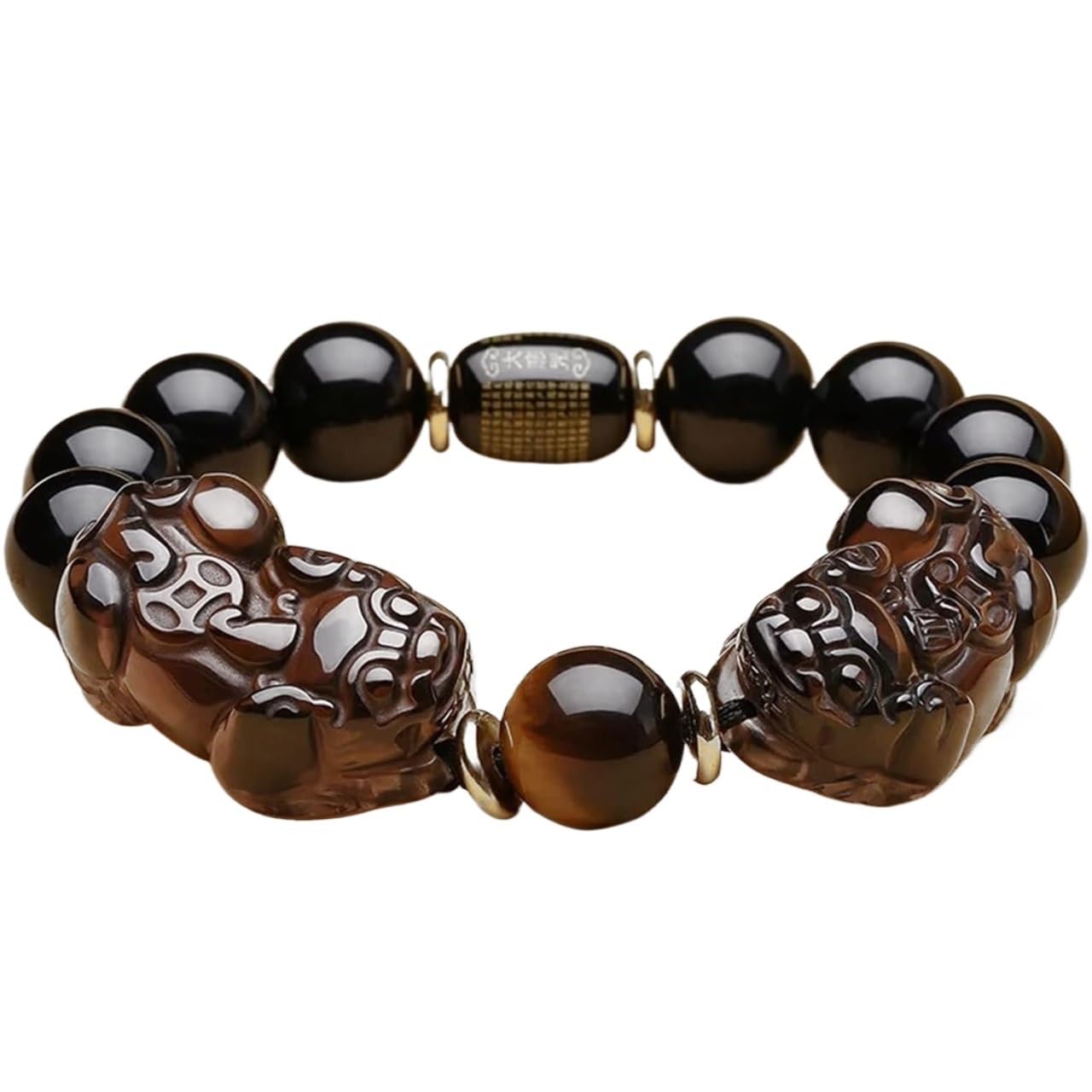 MOCHAMIK Schwarzes Obsidian-Armband, Pi Yao-Reichtumsarmband, Tigerauge-Stein, Reiki-Kristall, spirituelles Chakra-Amulett, verstellbares Armband zur Abwehr des Bösen, Stil B, 16 mm