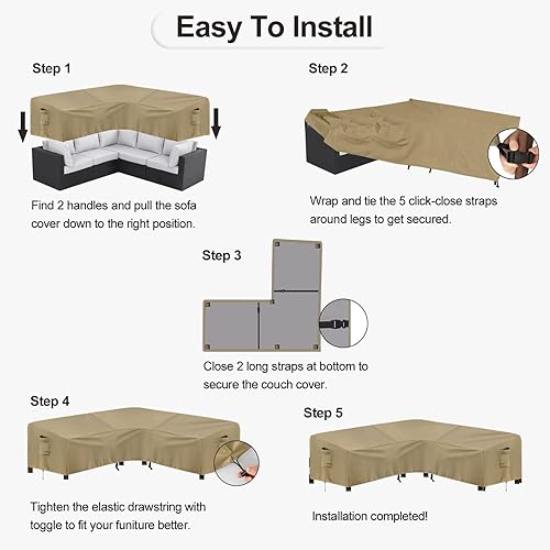 Miniatura 7 de PureFit Funda de sofá modular para exteriores, impermeable, en forma de V, para patio, terraza, césped y patio trasero, 100 x 100 pulgadas, color