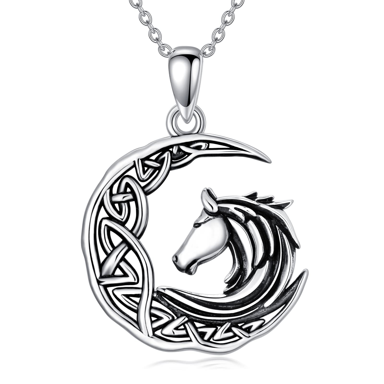 ONEFINITY Halskette mit keltischem Knoten, Sterlingsilber, Anhänger mit keltischem Pferd, Schmuck, Geschenke für Pferdeliebhaber