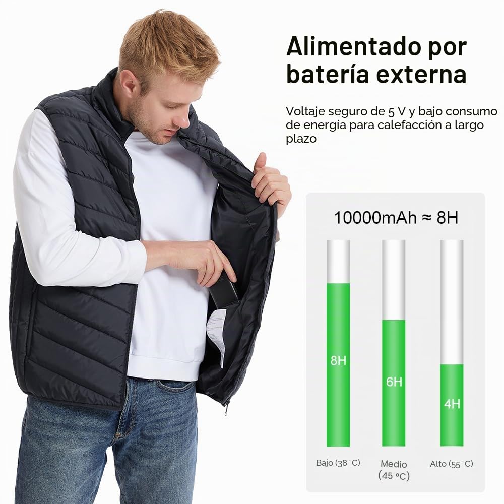 Amurhey Chaleco calefactable hombre y mujer con 21 zonas de calor y compatible con 5V/7.4V, NEW 2025 – Chaleco calefactable, chaqueta eléctrica, chaleco térmico unisex (batería externa no incluida)