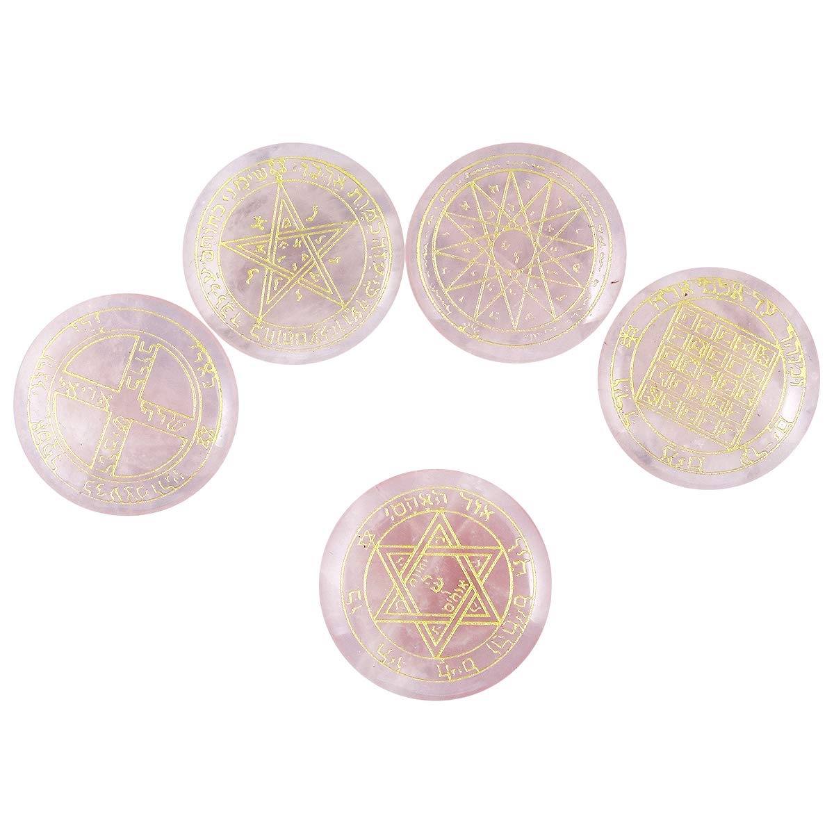 Soloman Rune Rune Stone Guide Rose Quartz Witches Runes Set - 5 Engraved Solomon ...